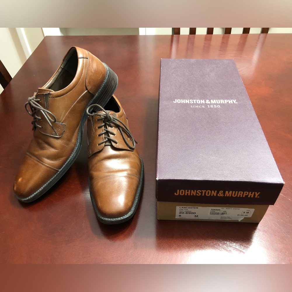 Johnston & Murphy Lancaster Tan Leather Cap Toe Oxfords Men’s Size 8 M 20-6900.